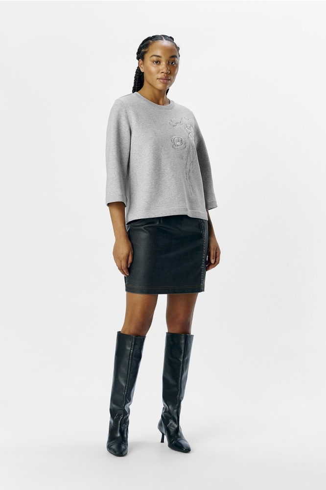 OBJROELLA RE 3/4 SWEAT TOP 137 23046002 LIGHT GREY MELANGE